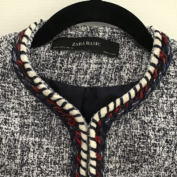 ZARA Tweed textured blue/white blazer size S - Picture 2 of 6